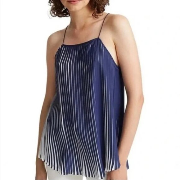Club Monaco Pleated Tank Camisole Blue and White Medium Feminine Fairy - Picture 1 of 10